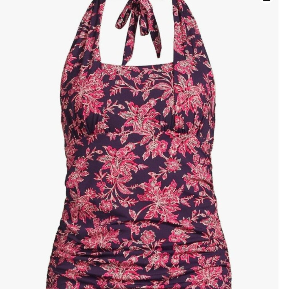 Land's End Chlorine Resistant Square Neck Halter Tankini Swimsuit Top  Size: 16L